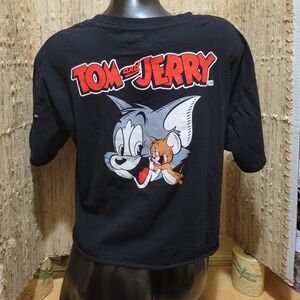 Tom & Jerry Raw Edge Cutoff Cropped Short Sleeve Tee Shirt